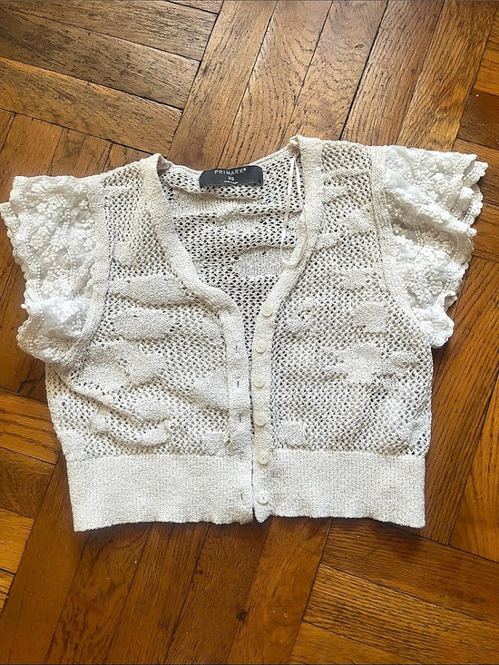 Primark Sweaters - Primark Crochet Button Front Ruffle Vest XS Like New